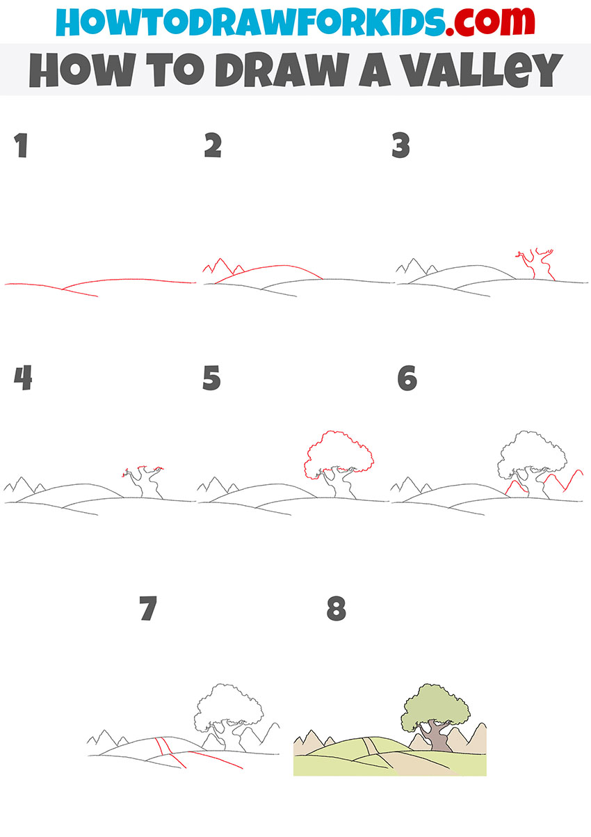 how to draw a valley step by step