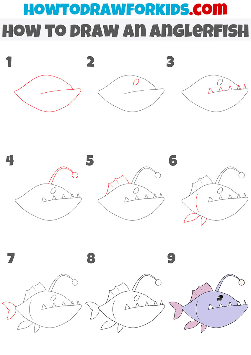 how to draw an anglerfish step by step