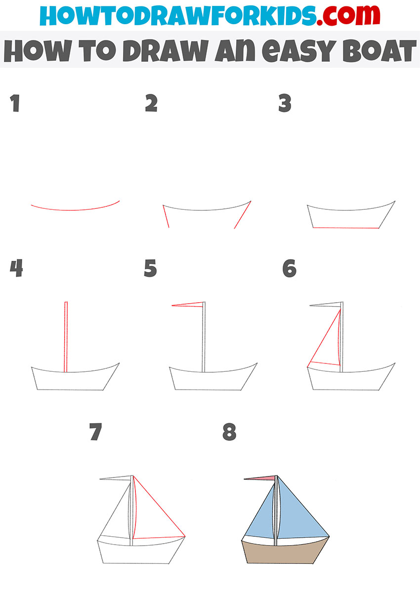 how to draw an easy boat step by step