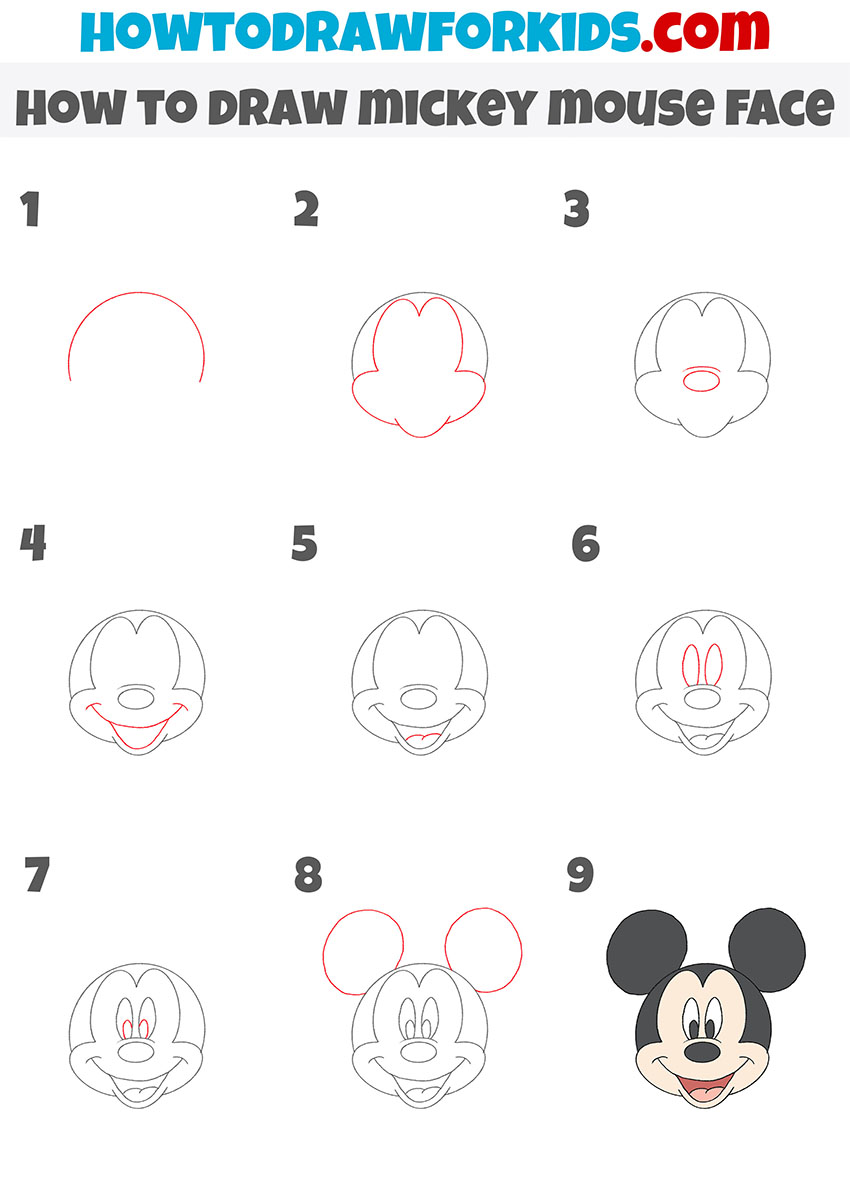 how to draw mickey mouse face step by step