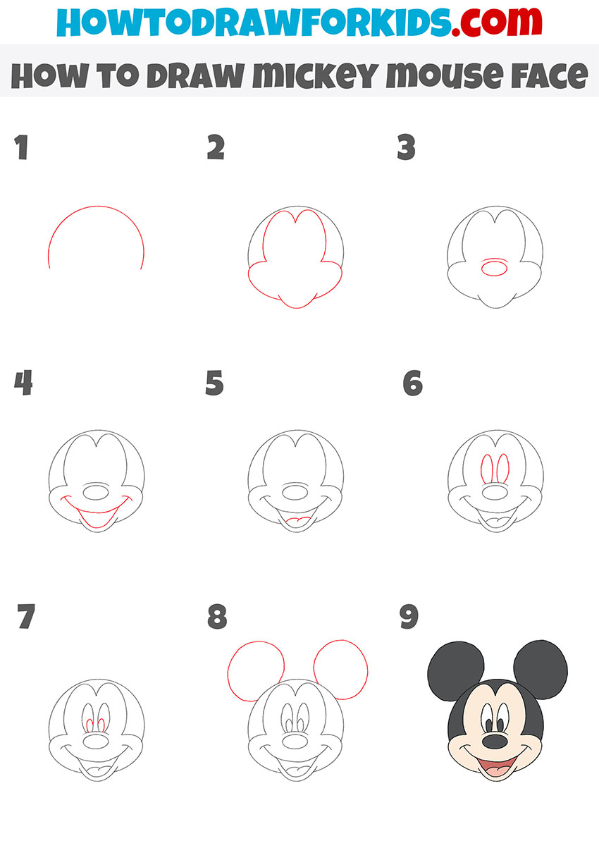 How To Draw Mickey Mouse Face Easy Drawing Tutorial For Kids