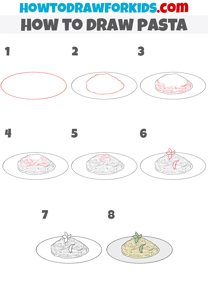 how to draw pasta step by step