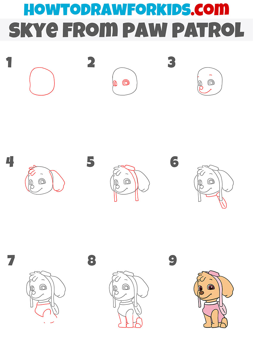 how to draw skye from paw patrol step by step