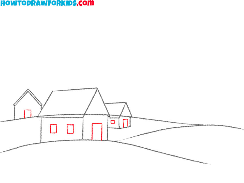 how to draw a village for beginners