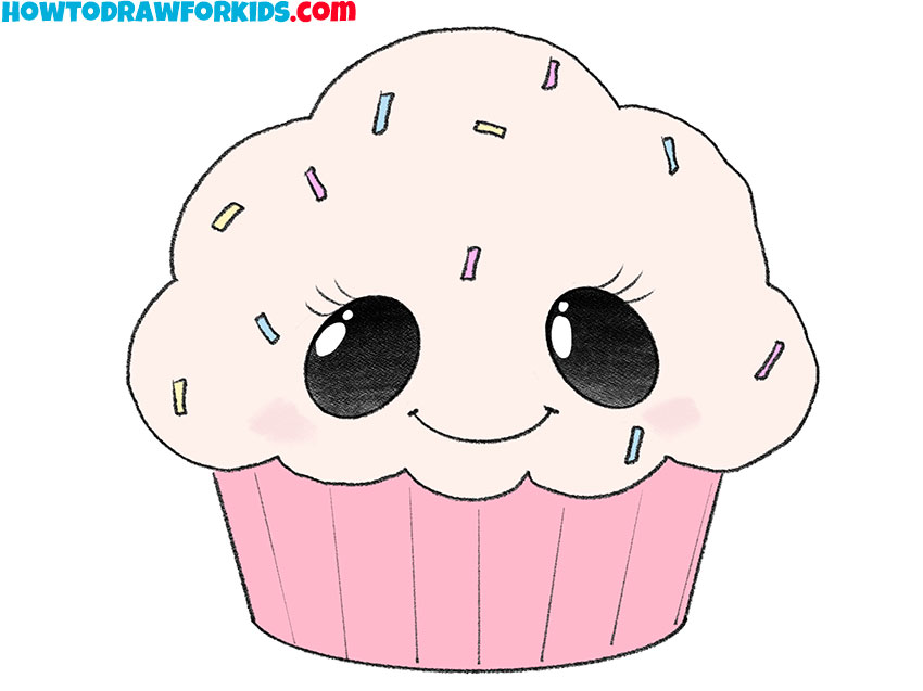 how to draw a cute cupcake with a face