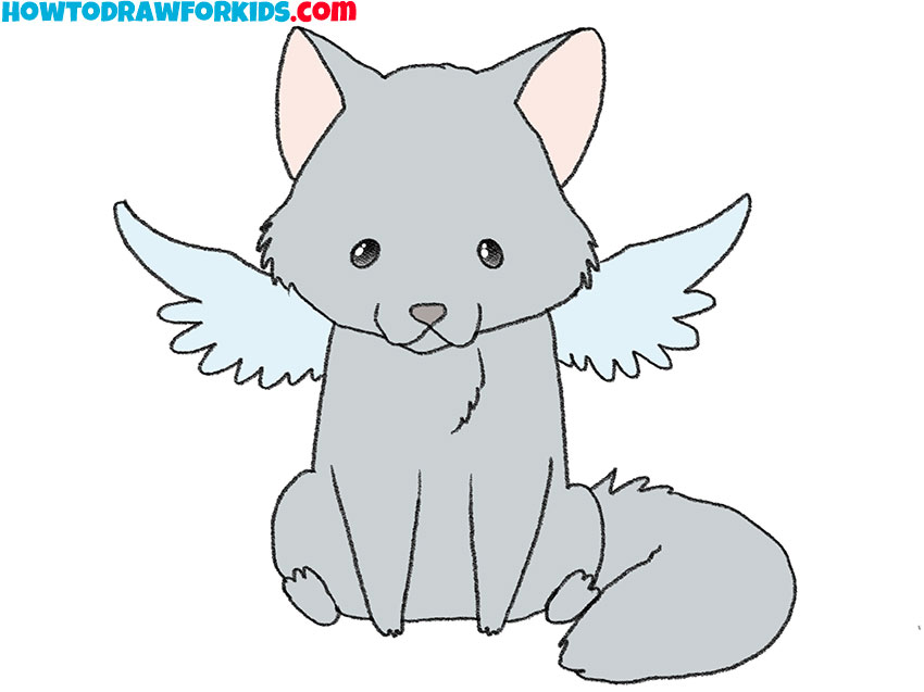 cartoon wolf with wings drawing