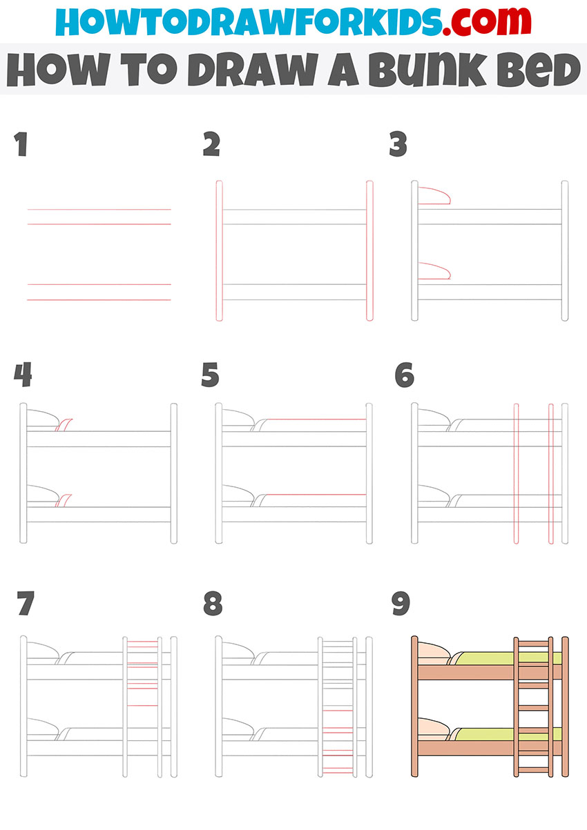 how to draw a bunk bed step by step