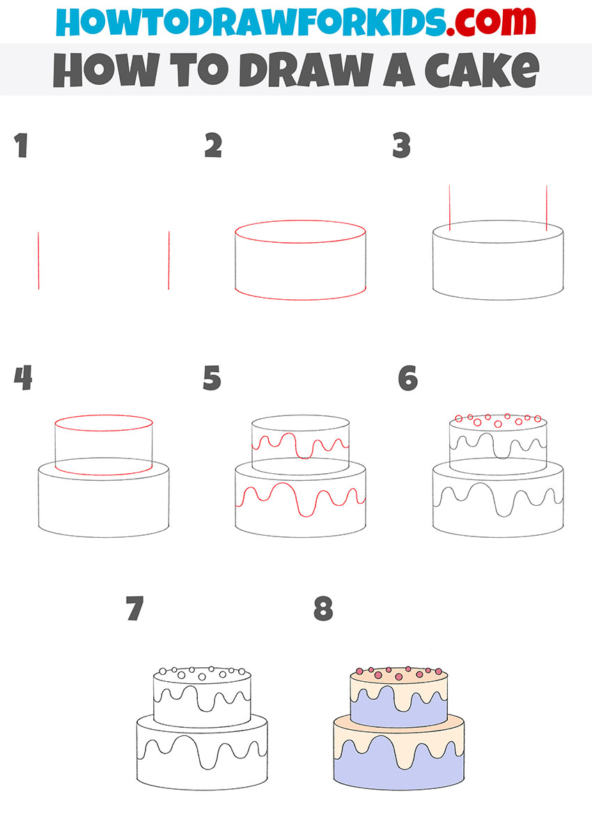 how to draw a cake step by step