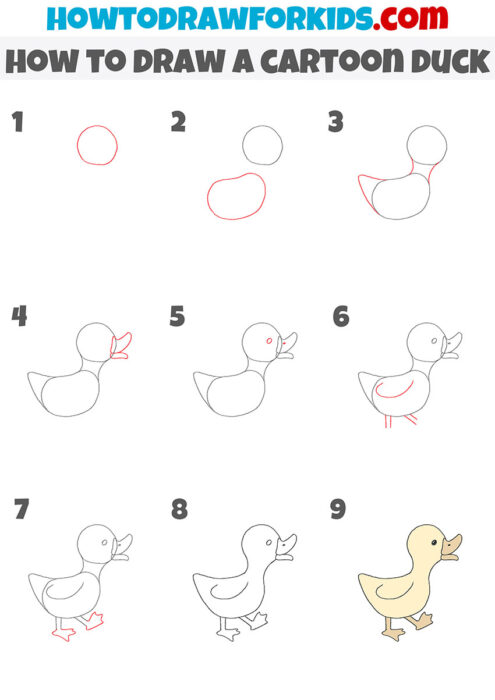 How to Draw a Cartoon Duck - Easy Drawing Tutorial For Kids