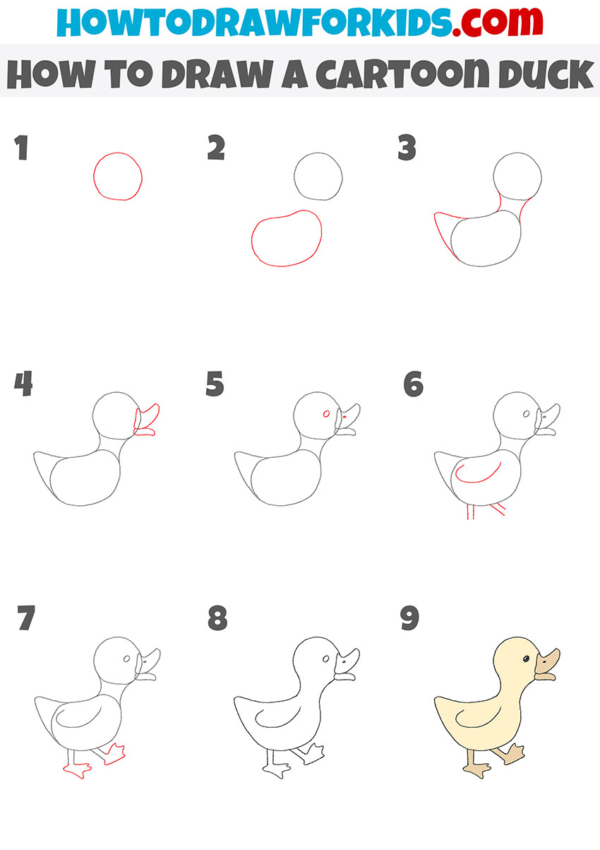 how to draw a cartoon duck step by step