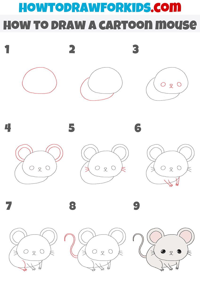 how to draw a cartoon mouse step by step