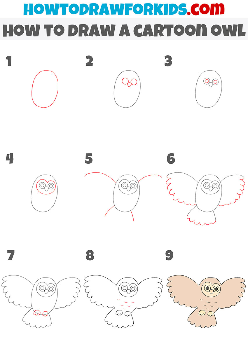 how to draw a cartoon owl step by step