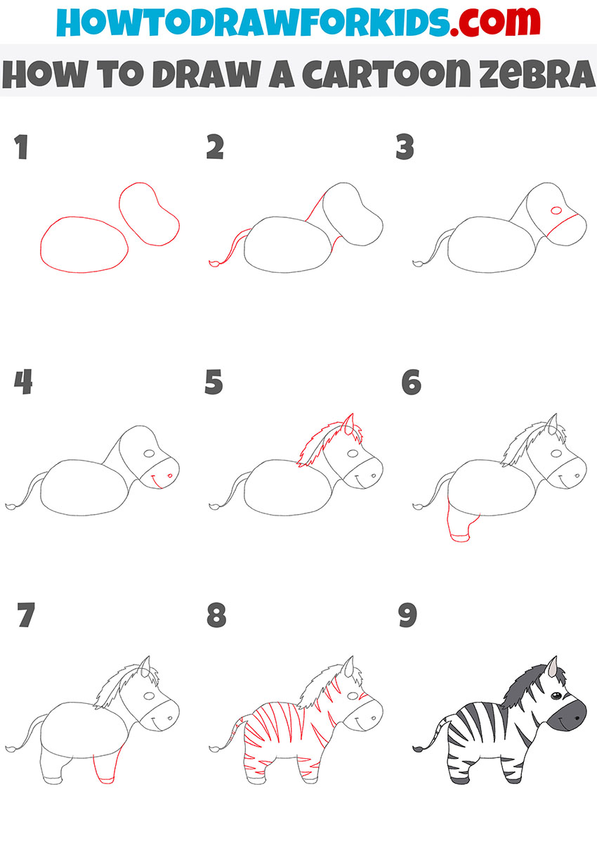 how to draw a cartoon zebra step by step