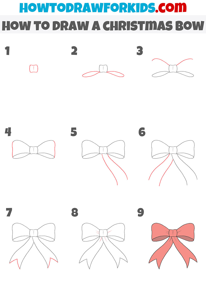 how to draw a christmas bow step by step