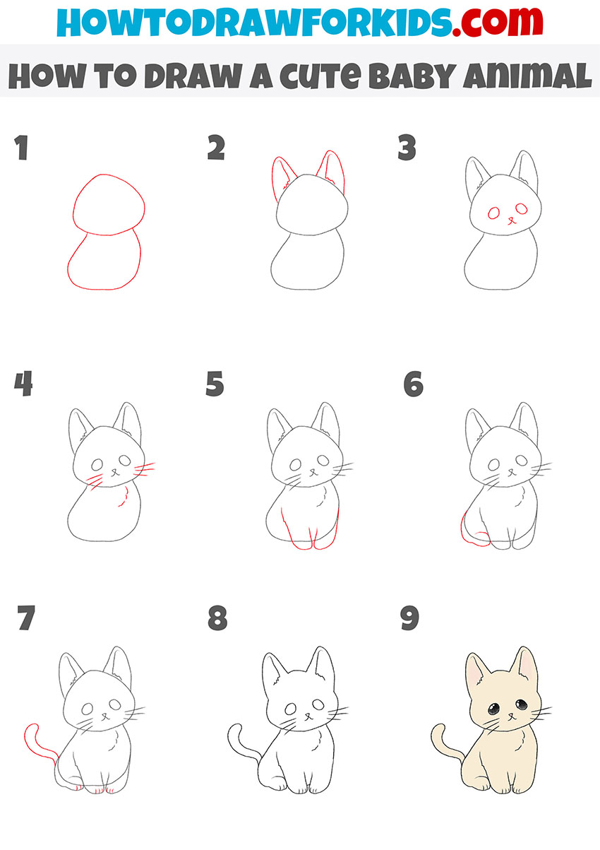 how to draw a cute baby animal step by step