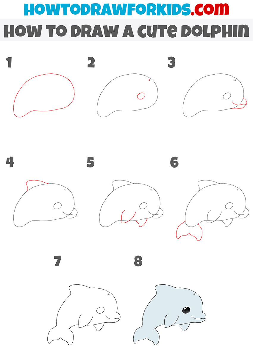 how to draw a cute dolphin step by step