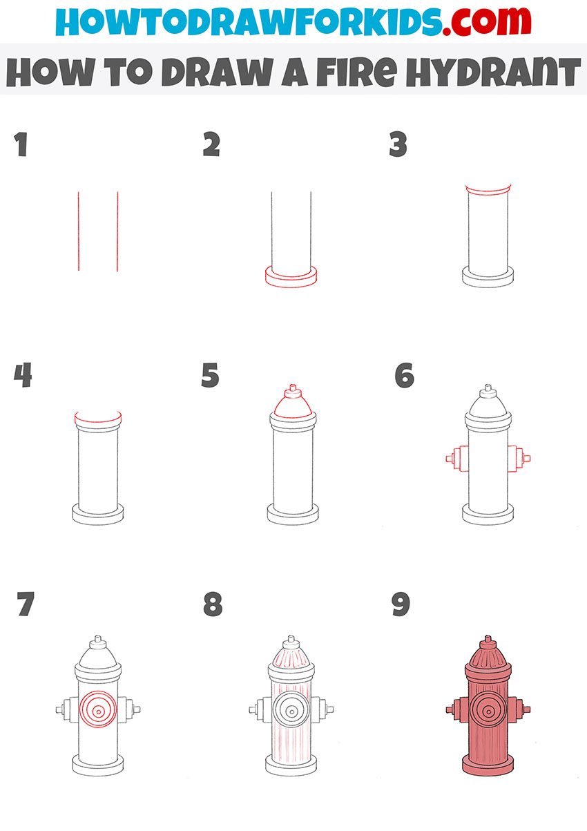 how to draw a fire hydrant step by step