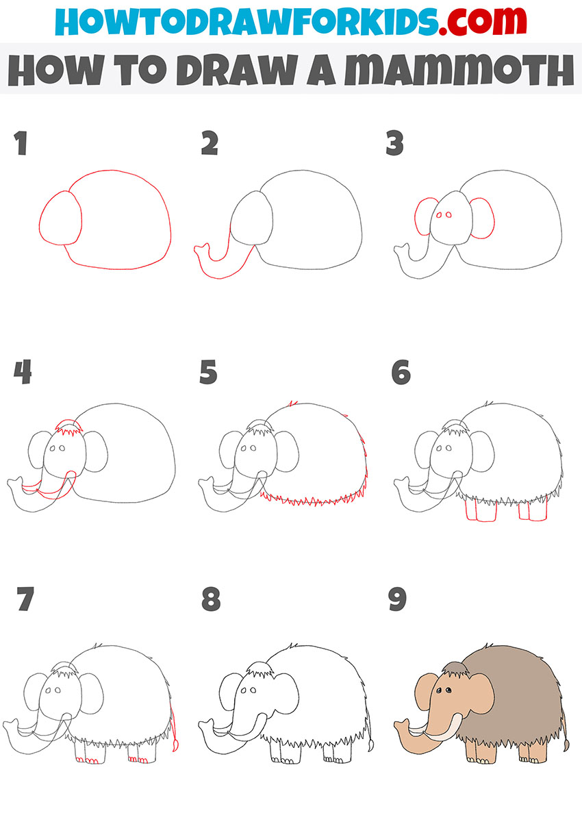 how to draw a mammoth step by step