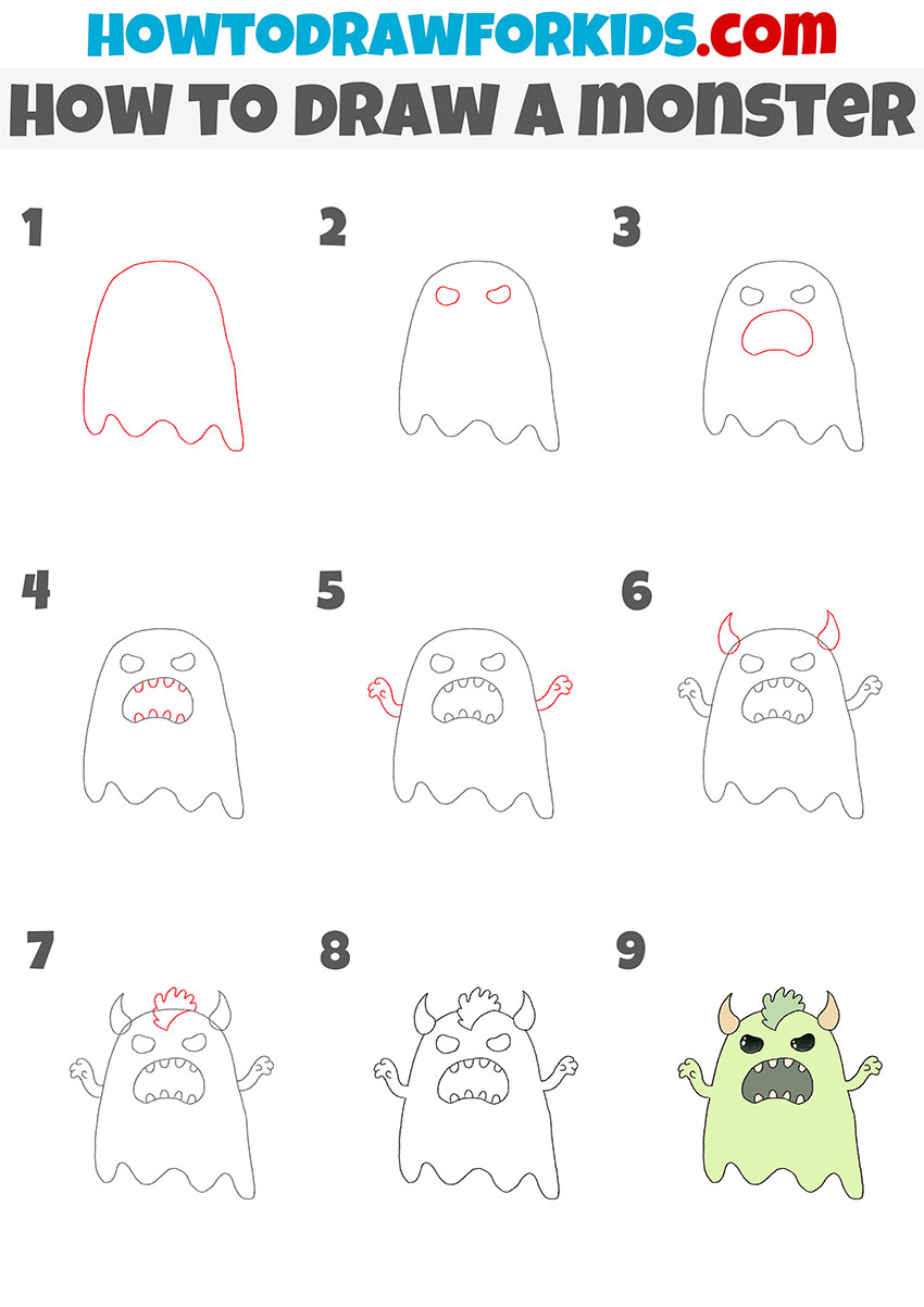 how to draw a monster step by step