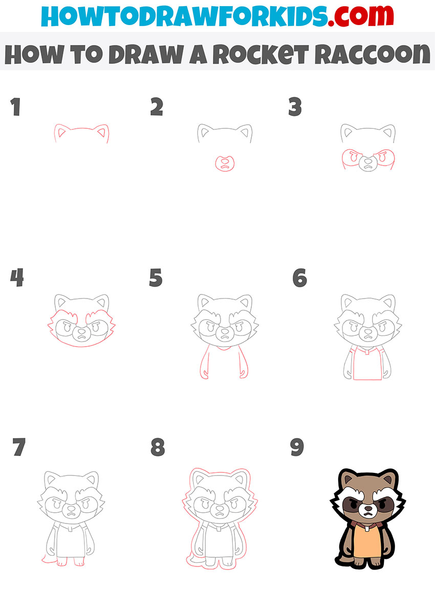 how to draw a rocket raccoon step by step