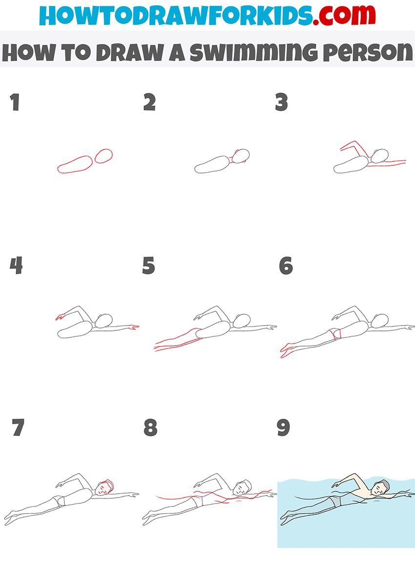 how to draw a swimming person step by step
