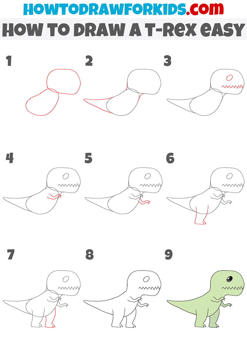 T-Rex Drawing - How To Draw T-Rex Step By Step