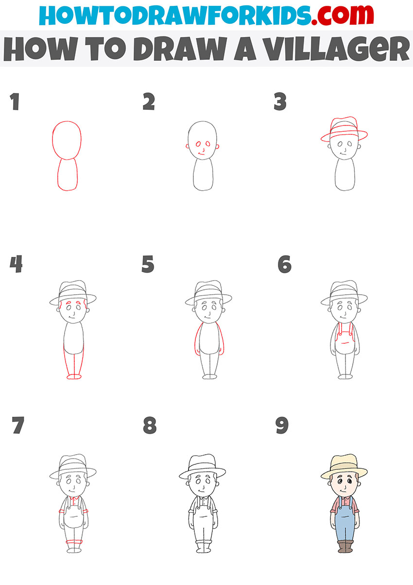 how to draw a villager step by step