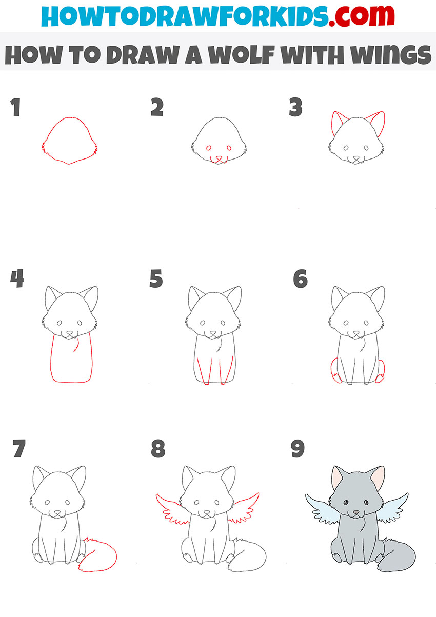 how to draw a wolf with wings step by step
