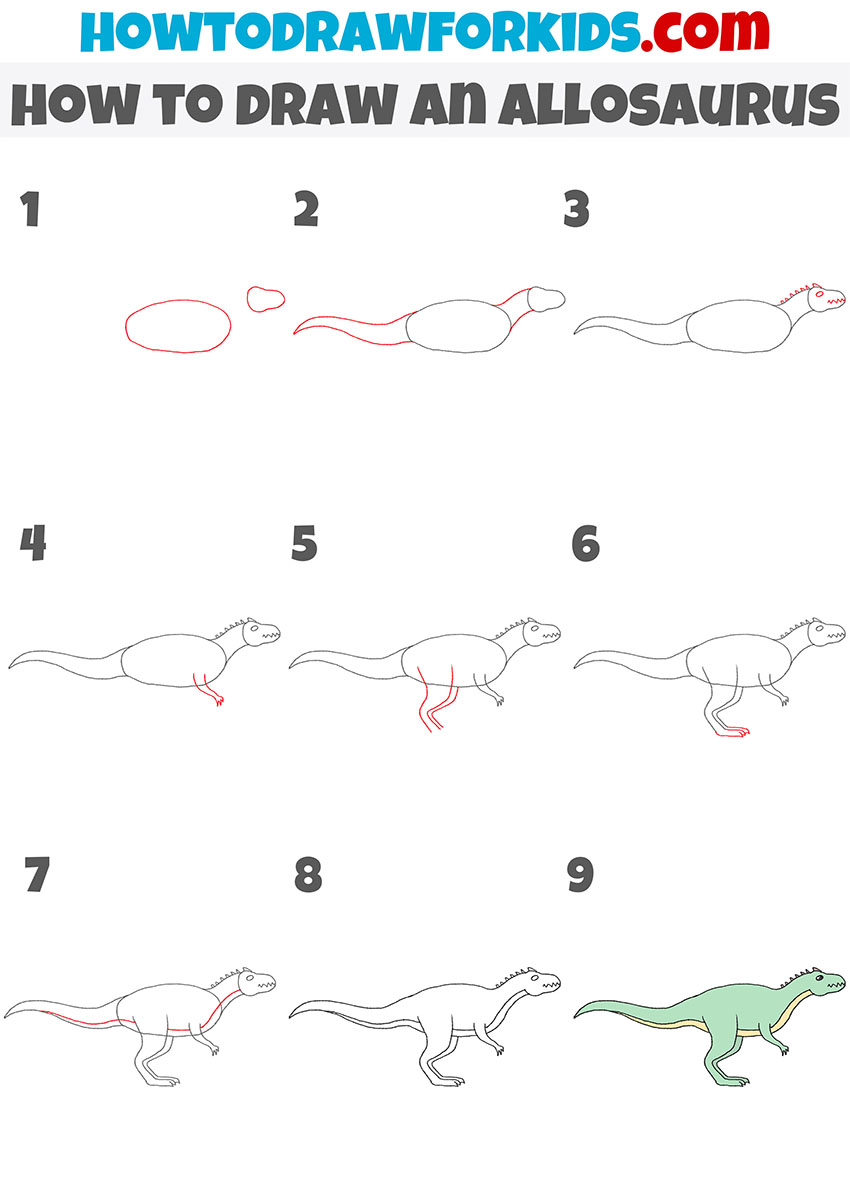 how to draw an allosaurus step by step