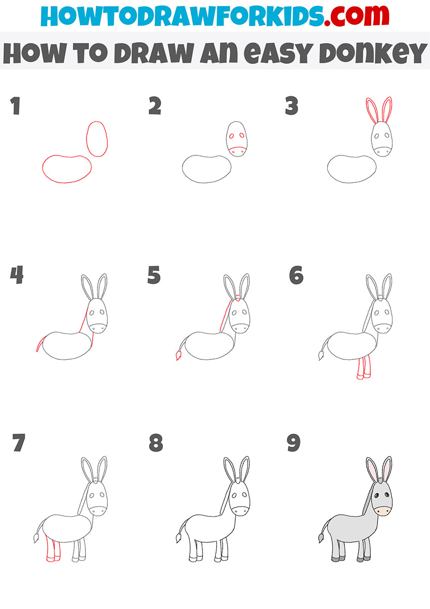 how to draw an easy donkey step by step