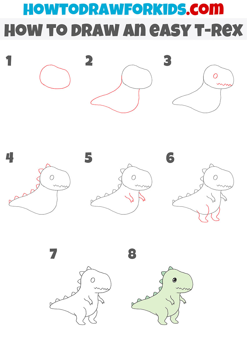 how to draw an easy t-rex step by step