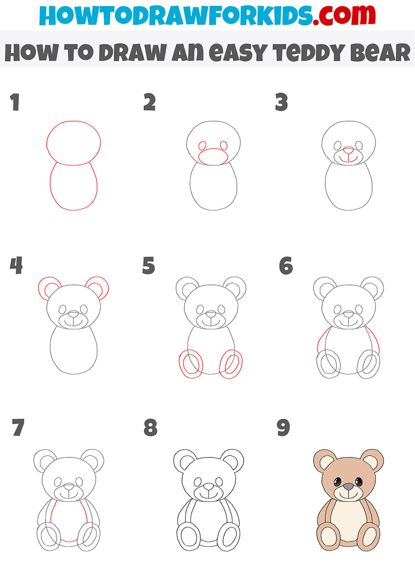 how to draw an easy teddy bear step by step