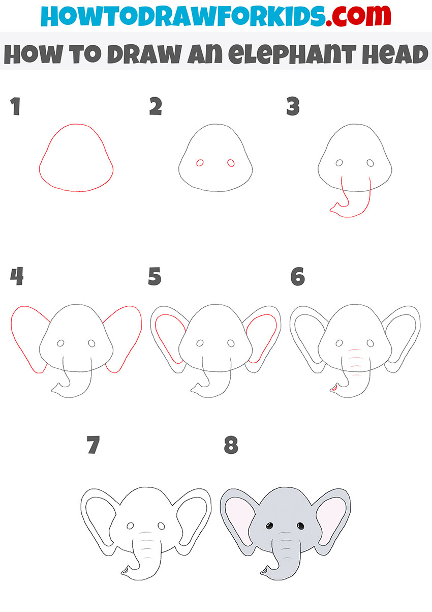 how to draw an elephant head step by step