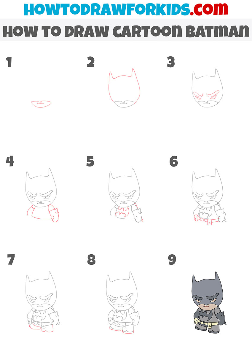 how to draw cartoon batman step by step