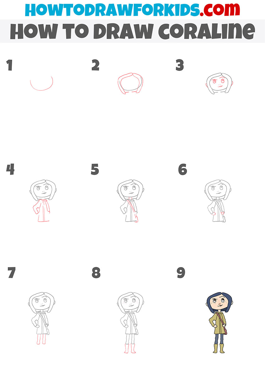 how to draw coraline step by step