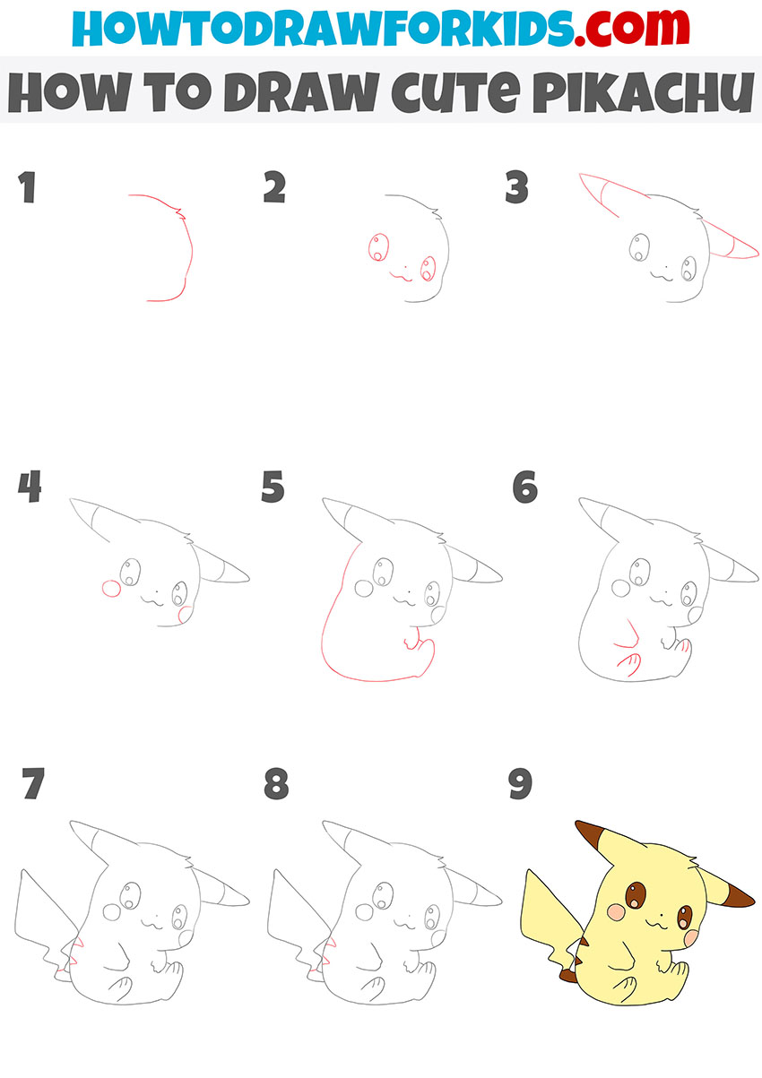 how to draw cute pikachu step by step
