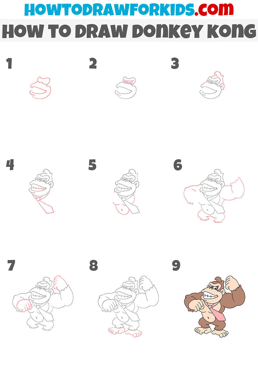how to draw donkey kong step by step