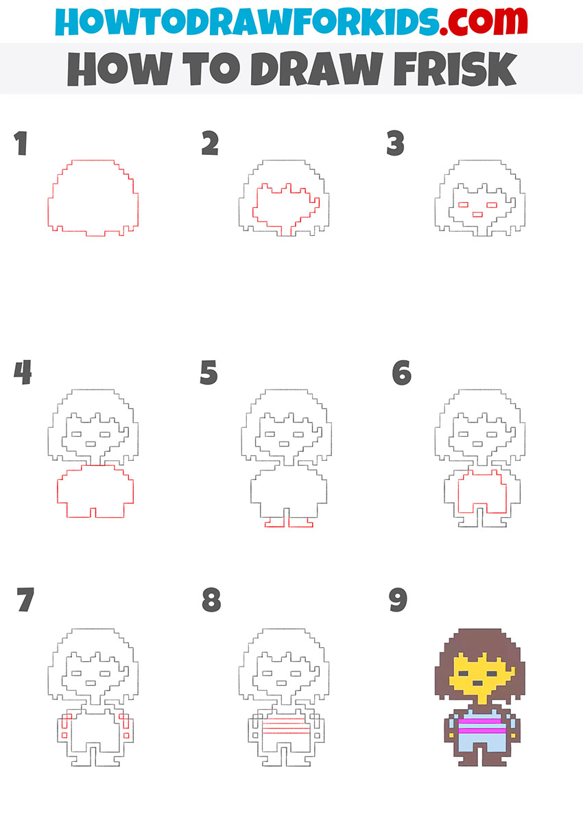 how to draw frisk step by step