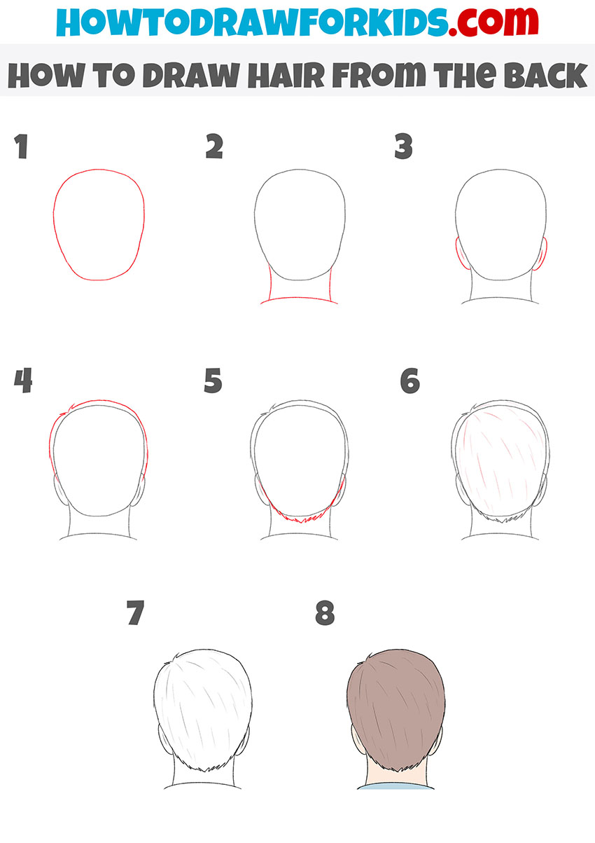 how to draw hair from the back step by step