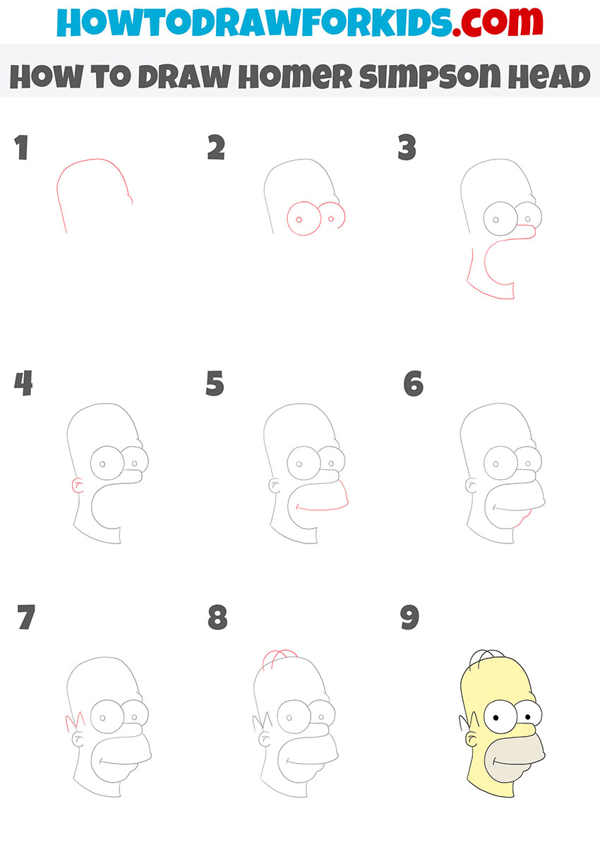 how to draw homer simpson head step by step