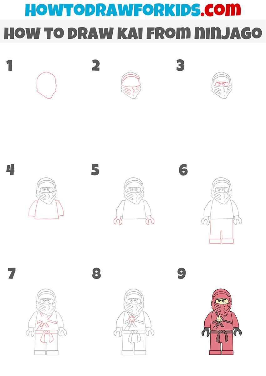 how to draw kai from ninjago step by step