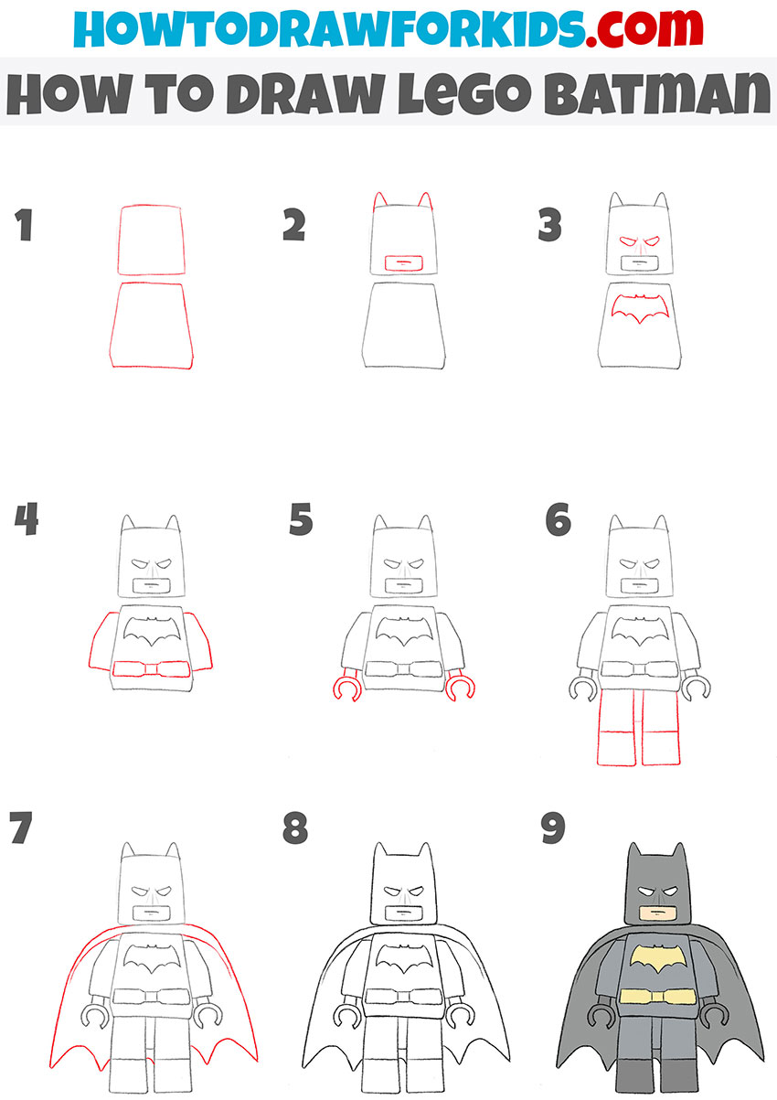 how to draw lego batman step by step