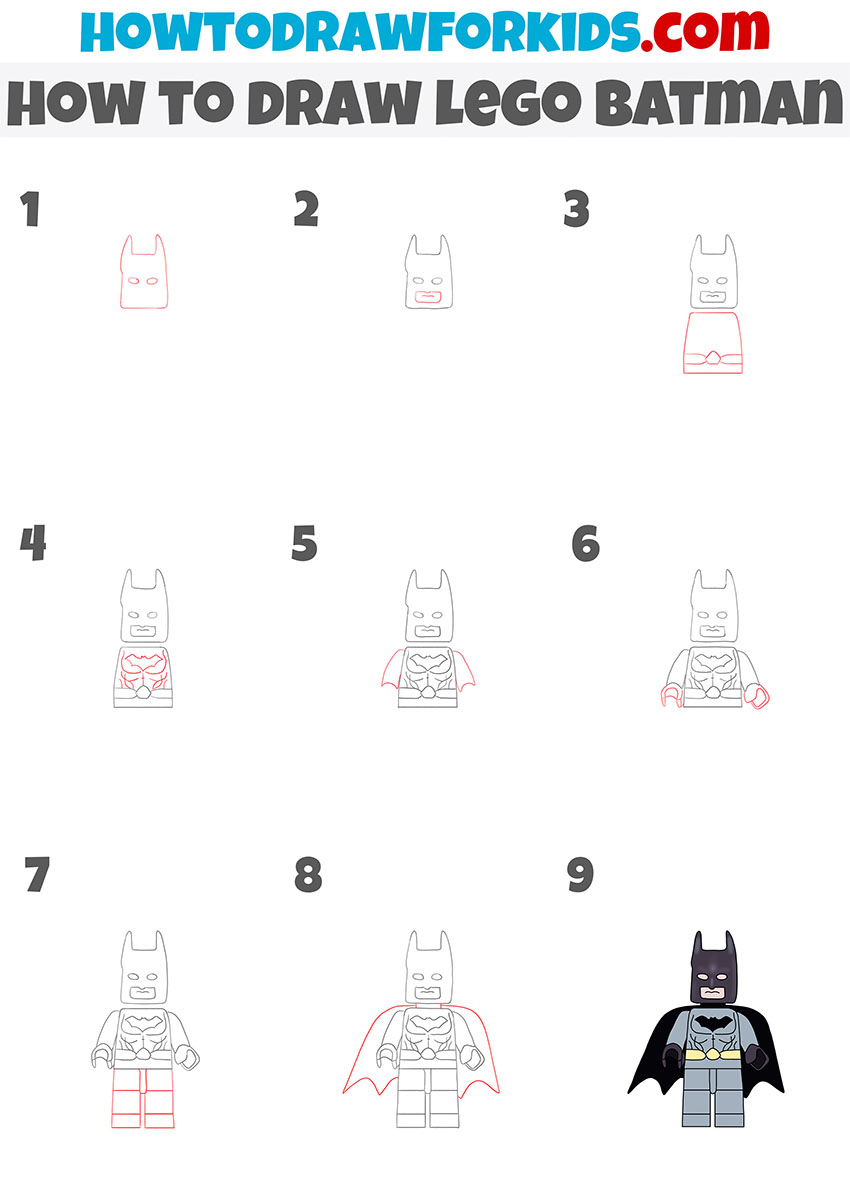 how to draw lego batman step by step