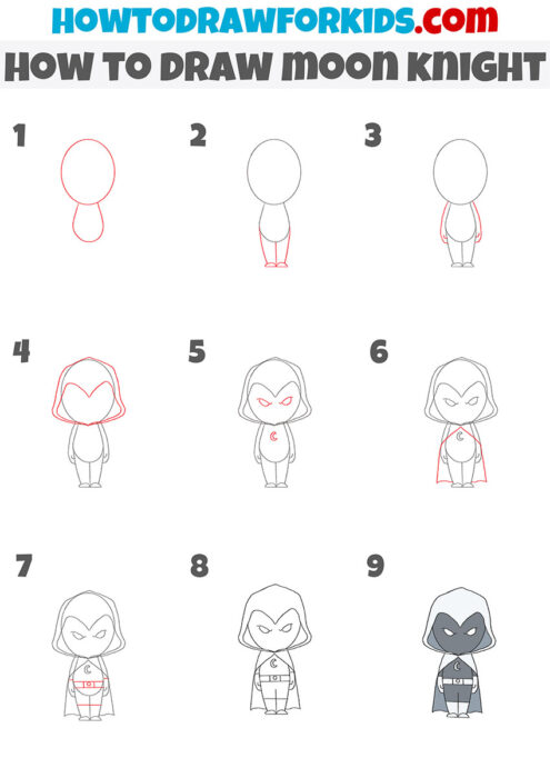 How To Draw Moon Knight - Easy Drawing Tutorial For Kids