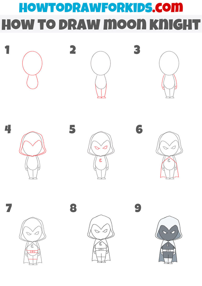 How to Draw Moon Knight - Easy Drawing Tutorial For Kids