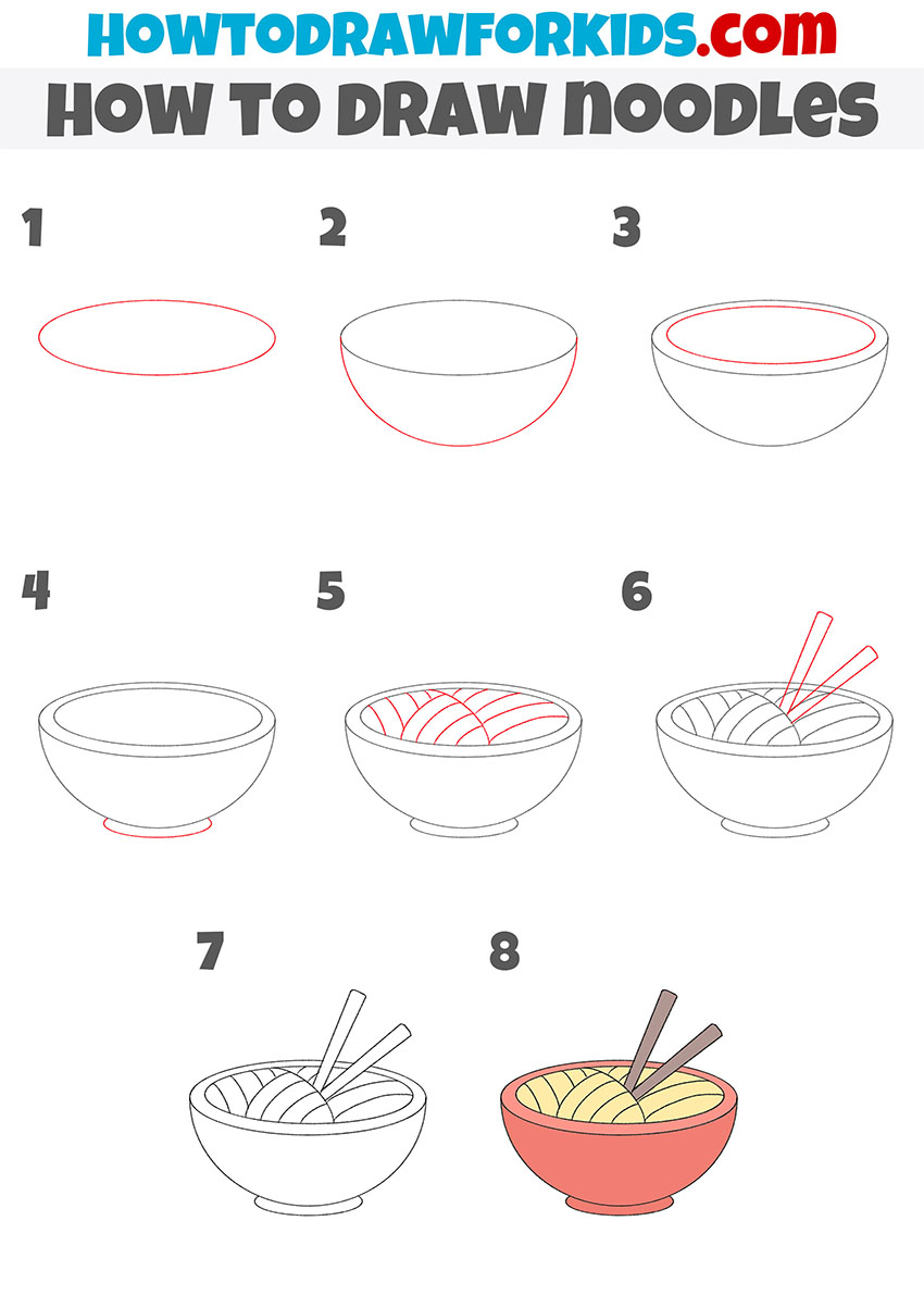 how to draw noodles step by step