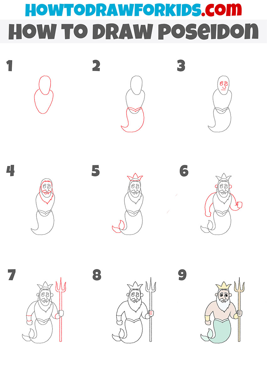 how to draw poseidon step by step