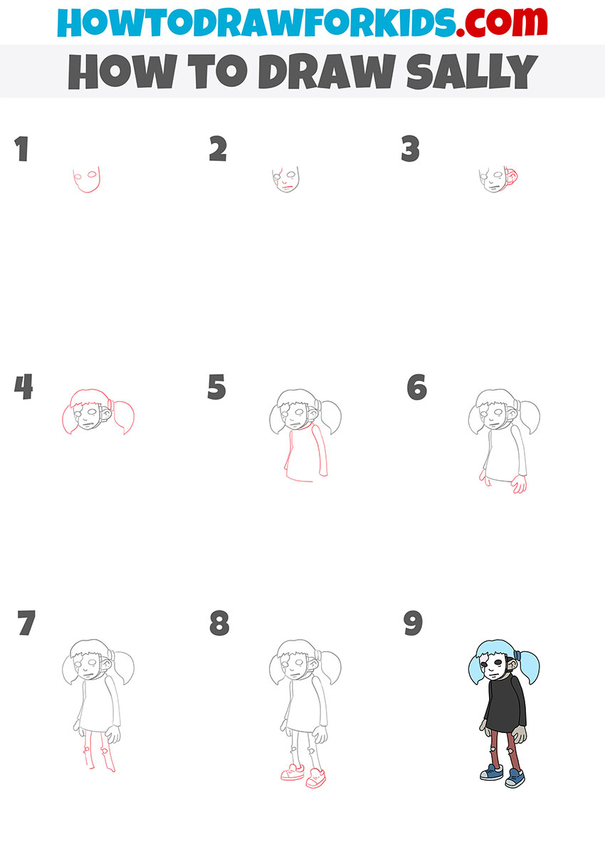how to draw sally step by step