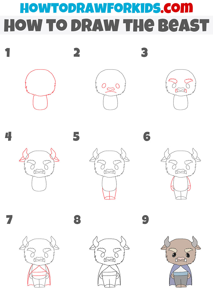 how to draw the beast step by step