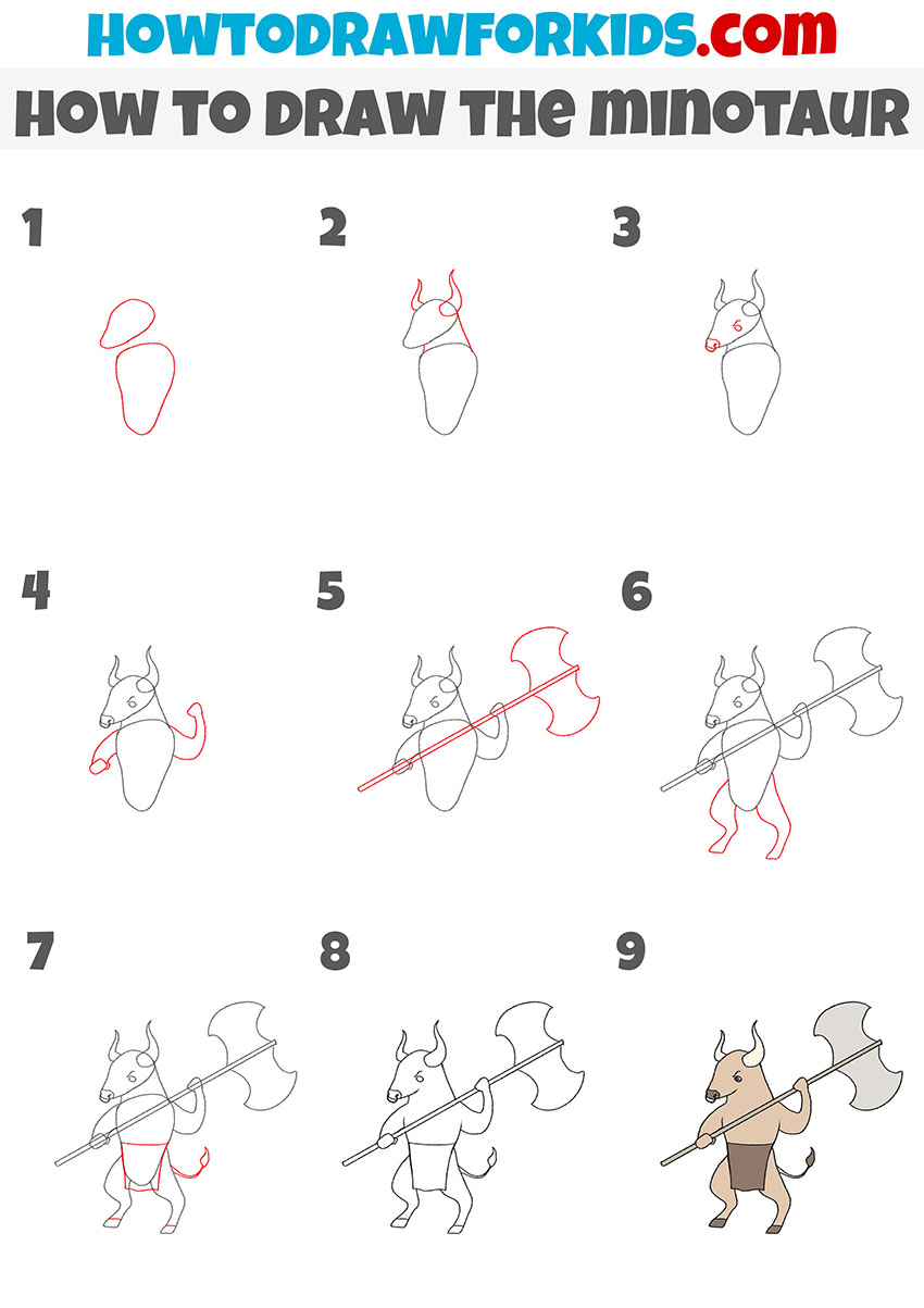 how to draw the minotaur step by step
